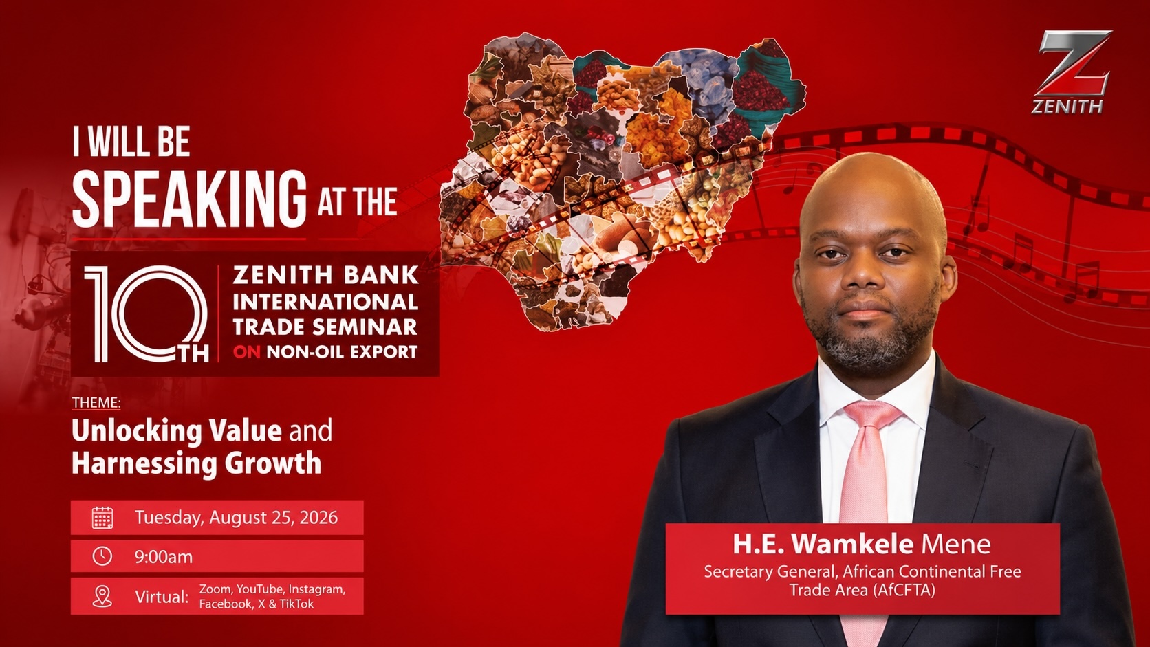 The Secretary-General of the AfCFTA Secretariat to address the 10th Zenith Bank International Trade Seminar
